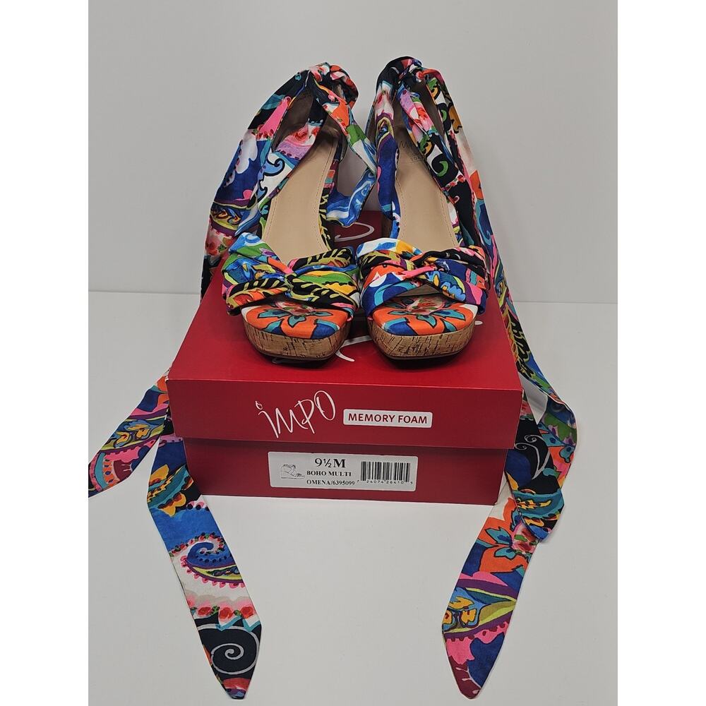 Impo Women's Omena Ankle Wrap Memory Foam Wedge Sandals in the Boho Multi 9.5M